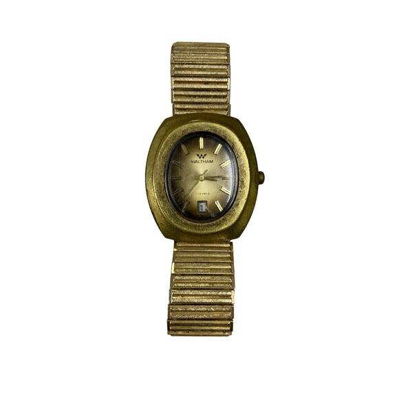 Vintage Waltham 17 Jewel Men\'s Mechanical Oval Watch Gold Tone Band